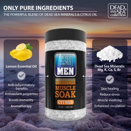 Dead Sea Collection Bath Salts for Men with Citrus Oil - Muscle Recovery Bath Soak – Mens Pure Dead Sea Salt for Soothing and Relaxing – 37 Oz