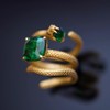 Leaocean SERPENT RING WITH GREEN STONES Crystal Snake Ring, Gold