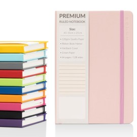 A5 Notebook Ruled Lined Journal with Faux Leather Hardback Cover and Premium 120gsm Thick Paper (128 Cream Pages, Baby Pink)