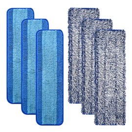 6 Pack Mop Pads for Bona Family of Mops, 3 Microfiber Cleaning Pad + 3 Microfiber Dusting Pad, Reusable Mop Refill Replacement Head for Dry and Wet Floor Cleaning