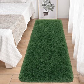 Runner Rug for Bedroom 2x6 Green Fluffy Shaggy Rug Soft Plush Fuzzy Area Rug Bedside Runners for Hallway Kids Nursery Dorm Playroom Living Room with Non Slip Modern Indoor Decor Carpet
