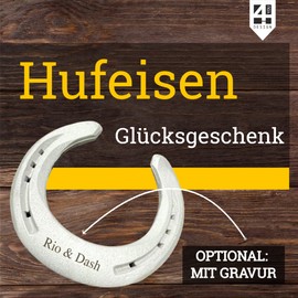 4you Design Real Horseshoe in Wooden Gift Box Topping Out Party - 2 Horseshoe Nails for Attaching - Housewarming Gift - House Building - Lucky Charm - 17 x 17 x 6.5 cm