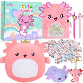 Pinkgarden Axolotl Gifts for Girls, Kids Axolotl Plush Toys with Secret Diary, Ballpoint Pen, Stickers, Birthday Gifts for Little Girls from 5-12 Years