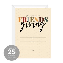 Canopy Street Friendsgiving Polka Dot Invitations / 25 Fill In Fall Thanksgiving Friends Potluck Invites With White Envelopes / 5" x 7" Modern Autumn Party Or Event Invitations/Made In The USA