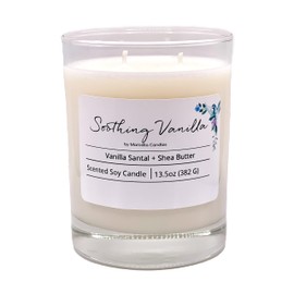 Marcella Candles Vanilla Candles - 13.5oz Vanilla + Shea Butter Scented Candle, Two Wick Soy Candle Made in Small Batches with 100 Percent Soy Wax