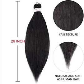 Pre-stretched B raiding Hair,Easy Crochet Natural Black Professional Braiding Hair, Hot Water Setting Synthetic Hair Extensions Soft Synthetic Braiding Hair Extension (#1B,26 Inch, 6 Packs)