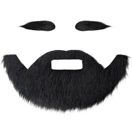 FR Self-Adhesive Fake Mustache and Eyebrows Combo, Natural Looking Fake Beard for Costume, Cosplay & Parties (Black)