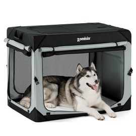 ZOMISIA Collapsible Dog Crate for Large Dogs - 42 Inch Dog Travel Crate Portable with Mesh Windows and 3-Door Curtains, Soft Sided Dog Kennel Foldable for Indoor and Outdoor, Grey