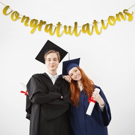 ALLY-MAGIC Gold Congratulations Bunting Banner, Congratulations Graduation Decorations for 2024 Retirement Anniversary Wedding Party Decorations Supplies Y6-ZHHF