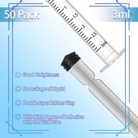 Gufastoe 50 Pack 3ml Plastic Syringes with Caps for Science Labs, Liquid Measuring, Watering, Refilling, Oral,Pet