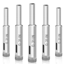 Glass Drill Bit Set, 5 pcs Diamond Drill Bits Hole Saw Bottle Extractor Remover Tool for Glass Marble Granite Fiberglass Ceramic Tile 5⁄16in 0.31IN (8mm)