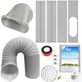 Portable AC Window Vent Kit, Adjustable Vertical/Horizontal Sliding Window Kit Plate for AC Unit, AC Window Vent Kit, AC Window Seal With 5.9 Inch Diameter, 59 Inch Length Exhaust Hose | JENCEAILL