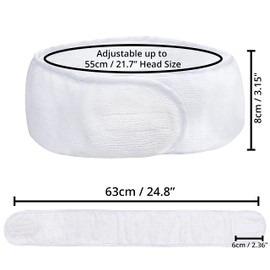 Belle Vous Hair Band Cosmetic White Headband (Pack of 10) - Hairband for Make-Up Hair Band - Terry Cloth Headband Adjustable for Facial Cleansing, Shower - Hair Band for Bath, Sports, Beauty Masks