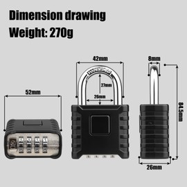 Diyife Heavy Duty Combination Padlocks Outdoor, [Weatherproof] 52mm Large 4 Digit Locker Padlock with 8mm Thick 304 Stainless Steel Shackle for Garage, Home, School, Gate, Shed, Fence, Warehouse, Gym