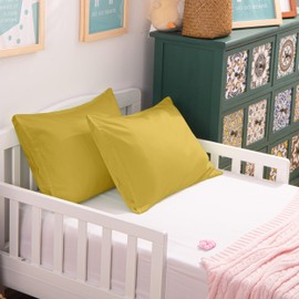 Cotton Toddler Pillowcases, Set of 2 Travel Pillow Cases Cotton 13x18 Pillow Covers - Envelope Closure Nursery Pillowcases, Yellow
