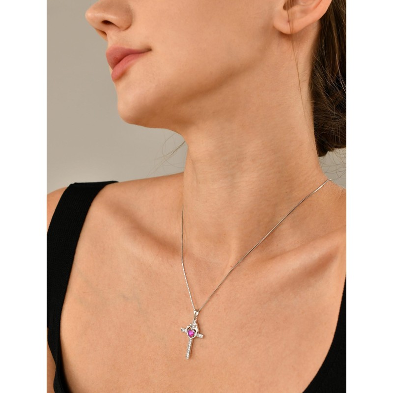 YL Mom Cross Necklace 925 Sterling Silver Mother Pendant Created