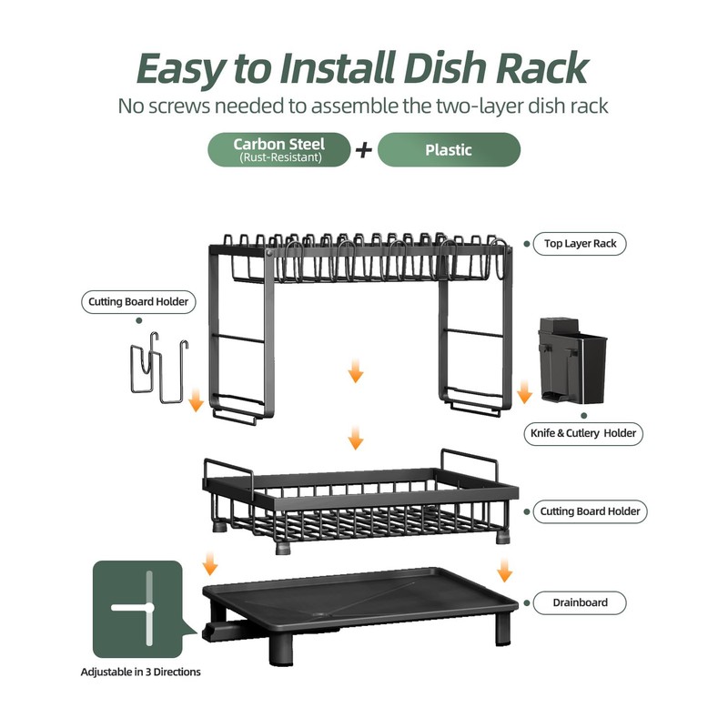 Nfnoyp Dish Drying Rack, 2 Tier Space-Saving Dish Rack, Multifunctional