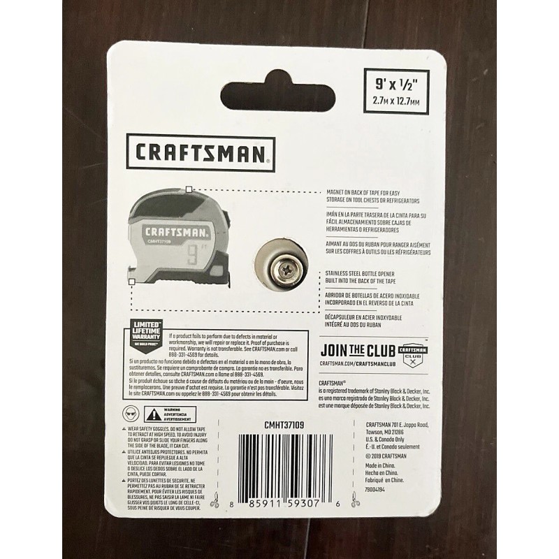 Craftsman Tape Measure 9 ft Magnetic with Bottle Opener CMHT37109