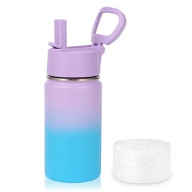 Volhoply 14oz KIds Stainless Steel Insulated Leakproof Water Bottle with Straw Lid and Silicone Boot,BPA-Free Easy Use for Boys&Girls,Double Wall Vacuum Bottles(Lavender Blue,1)