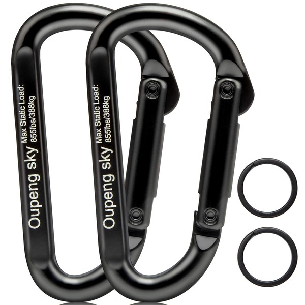 Carabiner Clip，855lbs，3" Iron Heavy Duty Caribeaners for Hammocks,Camping Accessories,Hiking,Keychain,Outdoors and Gym etc,Spring Snap Hook Carabiners for Dog Leash,Harness and Key Ring,2 PCS,Black
