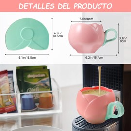 Taza de Café,taza tulipan con Cuchara y portavasos,Hermosa y durable taza de tulipan rosa ideal Regalos para Mujer, Cumpleaños y San Valentín,Regalos para Mamá（300ml）