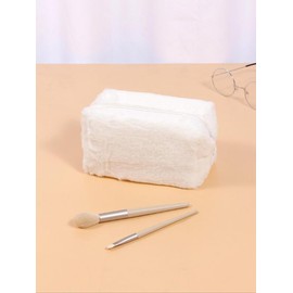 Solid Color Makeup Bag, Portable Large Capacity Travel Toiletry Bag, Soft Fuzzy Cosmetic Storage Bag, Girls' Makeup Organizer - Color: Baby Pink, Size: one-size