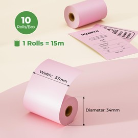 MUNBYN 2 1/4" x 50' Pink Thermal Paper, Kids Camera Refill Print Paper, Receipt Paper(10 Rolls), BPA Free Thermal Receipt Paper Fits 58mm Mini Thermal POS Printer, Square Terminal Credit Card Machines