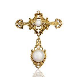 Meralando - Broche de perlas clásico dorado para mujeres y niñas, accesorios retro, elegante barroco, chamarra de vestir, suéter, traje de fiesta, regalo de boda, broche victoriano, broche de joyería