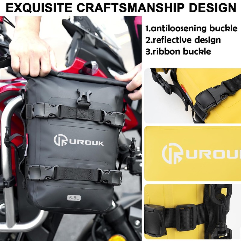 UROUK 6-8L Waterproof Motorcycle Bumper Bag Motor Crash Bar Bag