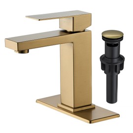 VOTON Brushed Gold Bathroom Faucet, Modern Single Hole Lavatory Vanity Faucet, Single Handle Bathroom Sink Faucet Gold, with Pop Up Drain & Water Supply Hoses