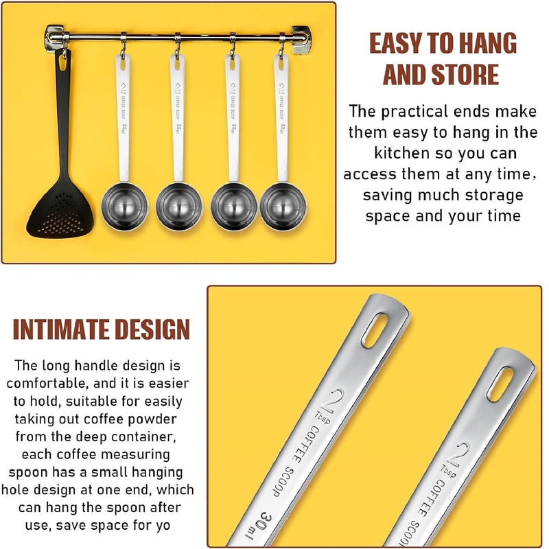 Geiserailie 8 Pieces 2 Tablespoon Scoops with Long Handle, 30