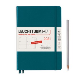 Weekly Calendar 2021 Hardcover Medium (A5), 12 Months, Pacific Green, German