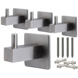 Neuhall 4 x Wall Hooks, Coat Hooks, Wall Towel Hooks, Real Brushed Stainless Steel, Rustproof, Bathroom Towel Holder for Wall Mounting Including Mounting Set, Classic Quad Length: 40 mm