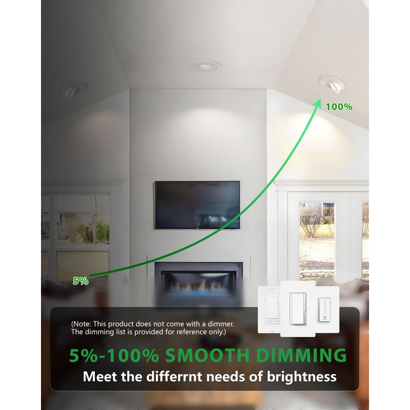 zouzai 6 inch 5CCT Gimbal Led Recessed Lights, 360°+90° Adjustable