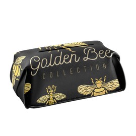 Poeticcity Golden Bees Honey Bee Bumblebees Seamless on Black Rectangle Tissue Box Cover, Leather Tissue Box Holder for Bathroom, Office, Night Stands and Vanity Tissues Box 9.4x5.1x3.6 in
