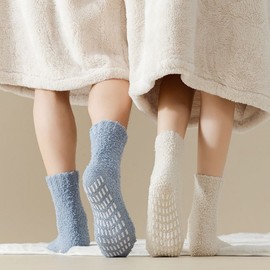 Thick Coral Fleece Anti-Slip Sleep Socks for Autumn/Winter with Lint-Free Grippy Sole Size/Black 3ea