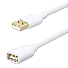 Fasgear USB 2.0 Extension Cable: 6ft USB 2.0 Type A Male to Female Extension Cord Data Transfer Extender with Gold-Plated Connector for USB Flash Drive/Hard Drive/Mouse/Printer (White)