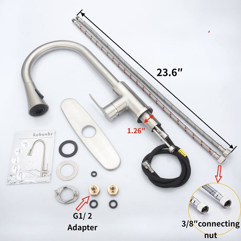 Kohonby Single Handle Kitchen Faucet with Pull Down Sprayer Modern