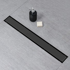 SaniteModar Linear Shower Drain, Black Shower Drain 18 inch with Flat and Tile Insert 2 in 1 Panel, 304 Stainless Steel Black Shower Linear Floor Drain with Hair Strainer and Leveling feet