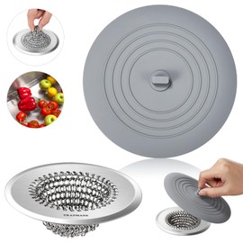 TRAPMATE Kitchen Sink Drain Strainer & Sink Stopper, Revolutionary Stainless Steel Drain Plug Combo, Anti-Clog Garbage Strainer Basket for US Standard Drains, Fits Single & Double Bowl Kitchen Sinks