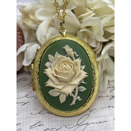Fancy Fox Boutique St patricks Day Green Rose Celtic Gold Cameo Locket Wedding Birthday Irish