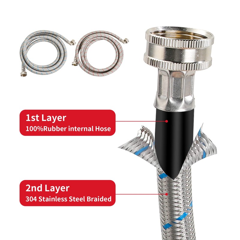 2 Pack 12 FT Washing Machine Hoses with 90 Degree