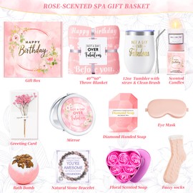 Fortuning's JDS 15PCS Birthday Gifts for Women-Pink Self Care Package Get Well Soon Gifts, Relaxing Spa Gift Female Friendship Thinking of You Care Package for Mom Her Wife Girlfriend Friend Sister