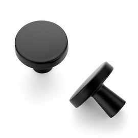 JOY DECOR 1 Pack Kitchen Cabinet Knob Solid Drawer Knob Dresser Knob 1-1/4 Inch Drawer Pulls Matte Black Cabinet Hardware for Dresser Drawers Round Cabinet Door Knob Simple Drawer Handle
