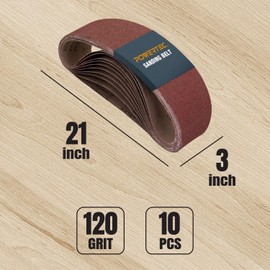 POWERTEC 3 x 21 Inch Sanding Belts, 10PK, 120 Grits Aluminum Oxide Sandpaper, 3x21 Sanding Belt for Portable Belt Sander, Woodworking, Paint Sanding, Metalworking, Rust Removal, Polishing (110450)