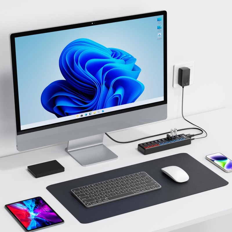 JESWO USB Hub Powered USB 3.0 Hub with 7 Ports