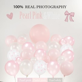 Pink Bow Party Decorations - Coquette Birthday Decorations Include Banner Pearl Pink White Printed Balloons Metallic Tinsel Foil Fringe Curtains Ribbon Bow Theme Supplies for Girls Bachelorette Decor
