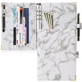 Toplive Leather A5 Ring Binder, 6-Ring Planner Notebook Cover for A5 Filler Paper (Inner Paper Not Included), Marble White