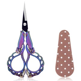 BIHRTC 4.5 Inch Vintage Embroidery Scissors with Artificial Leather Cover Stainless Steel Sharp Pointed Tip Scissors Shears Cross Stitch Sewing Crochet Scissors for Crafting Crochet Sewing