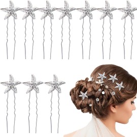 Denipry 10pcs Bride Crystal Rhinestone Starfish Hair Pins Silver U Shape Head-wear Headdress Decorated Jewelry for Beach, Wedding,Party Hair Accessories for Women Girls